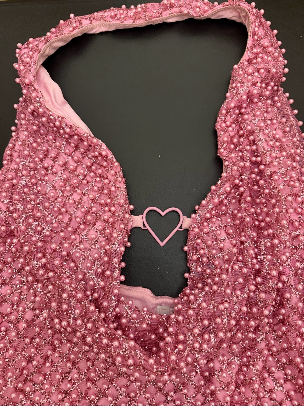 Oh Polly Embellished Heart-Detail Cowl-Neck Mini Dress in Pink - Picture 4 of 5